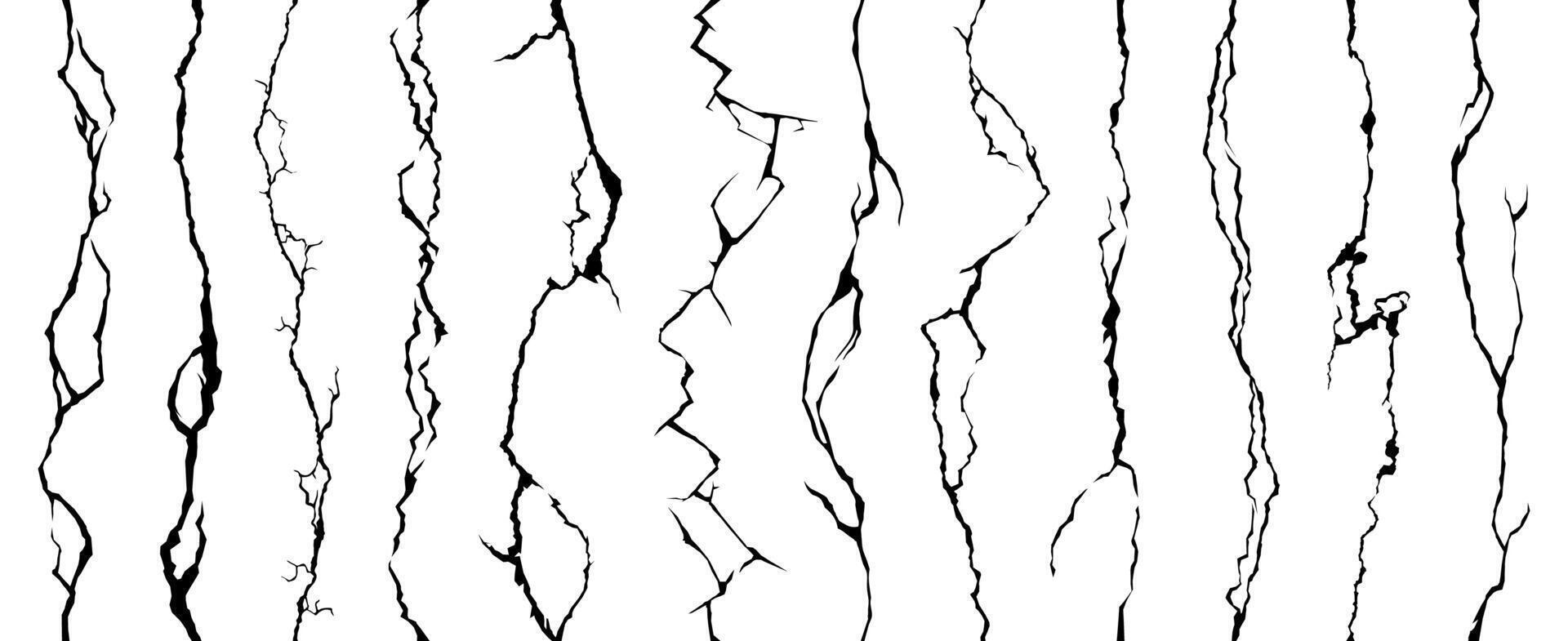 Broken wall crack, seamless cleft crackles set vector