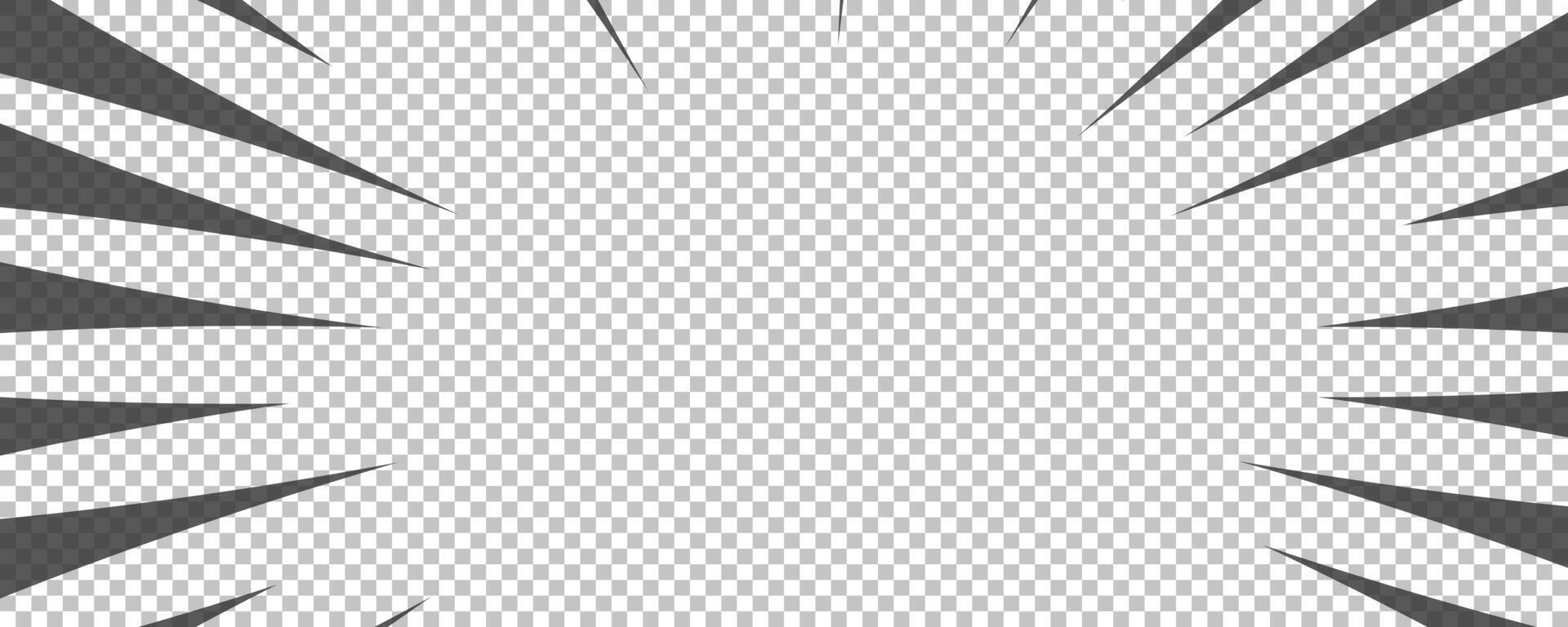 Comic book page with black lines isolated on transparent background. Template with flash explosion rays effect texture. illustration vector
