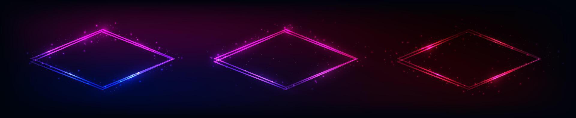 Neon double rhombus frame with shining effects vector