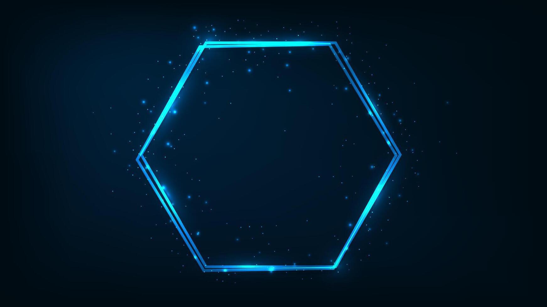 Neon double hexagon frame with shining effects vector