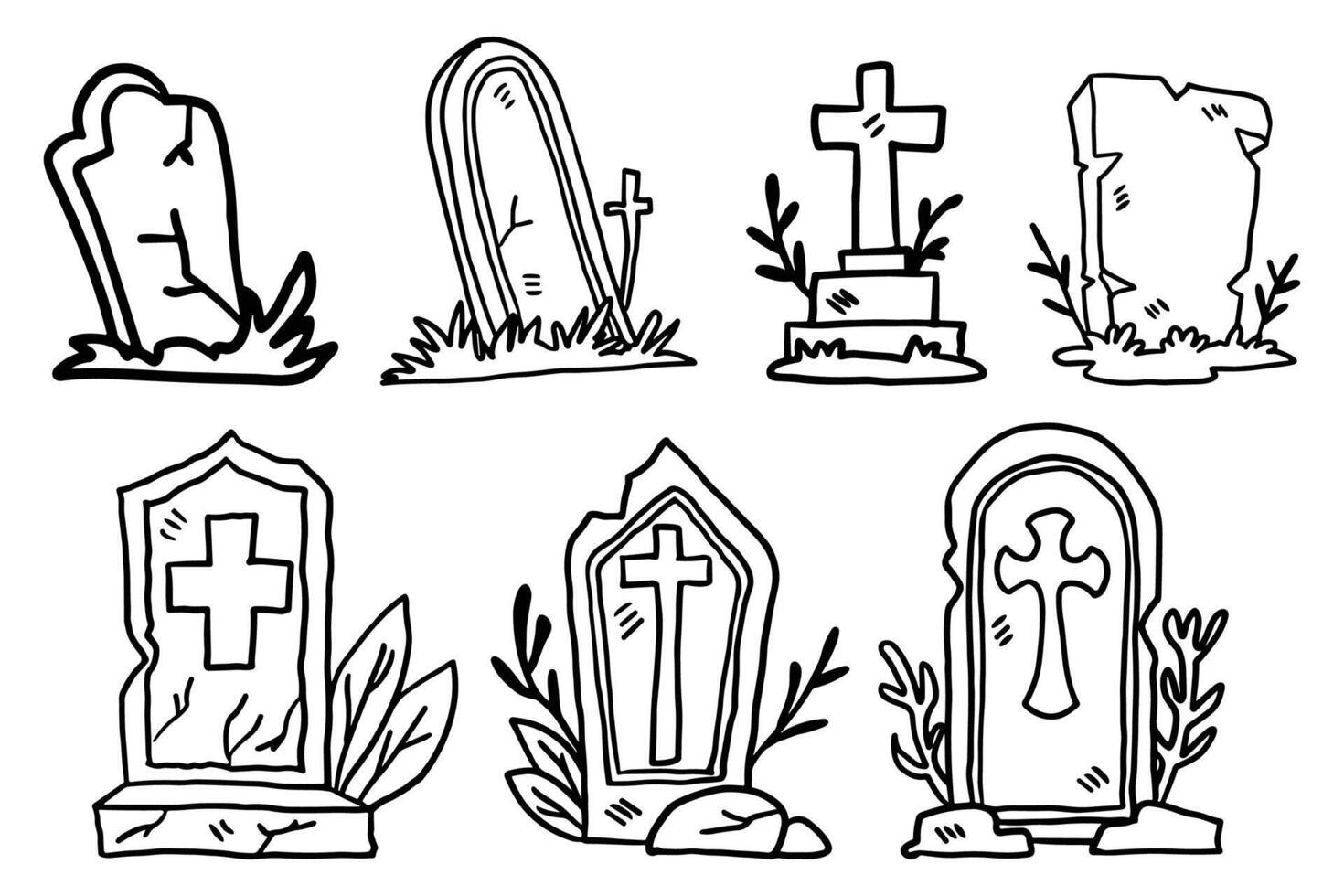A set of six gravestones with crosses on them vector