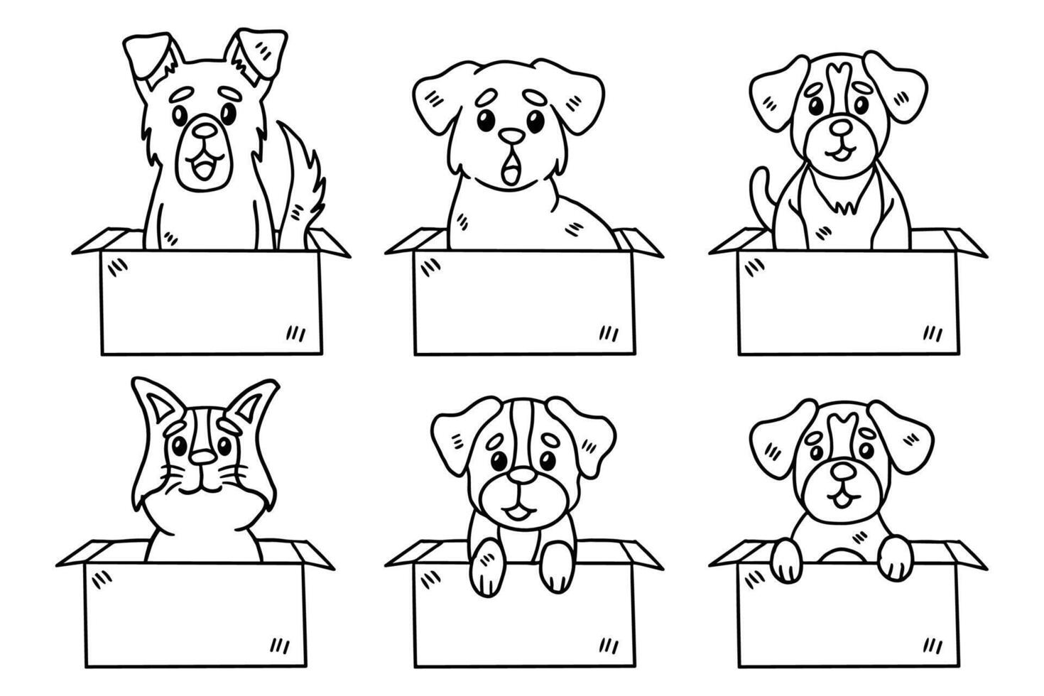 A set of six dogs are sitting in boxes with a blank sign in the middle vector