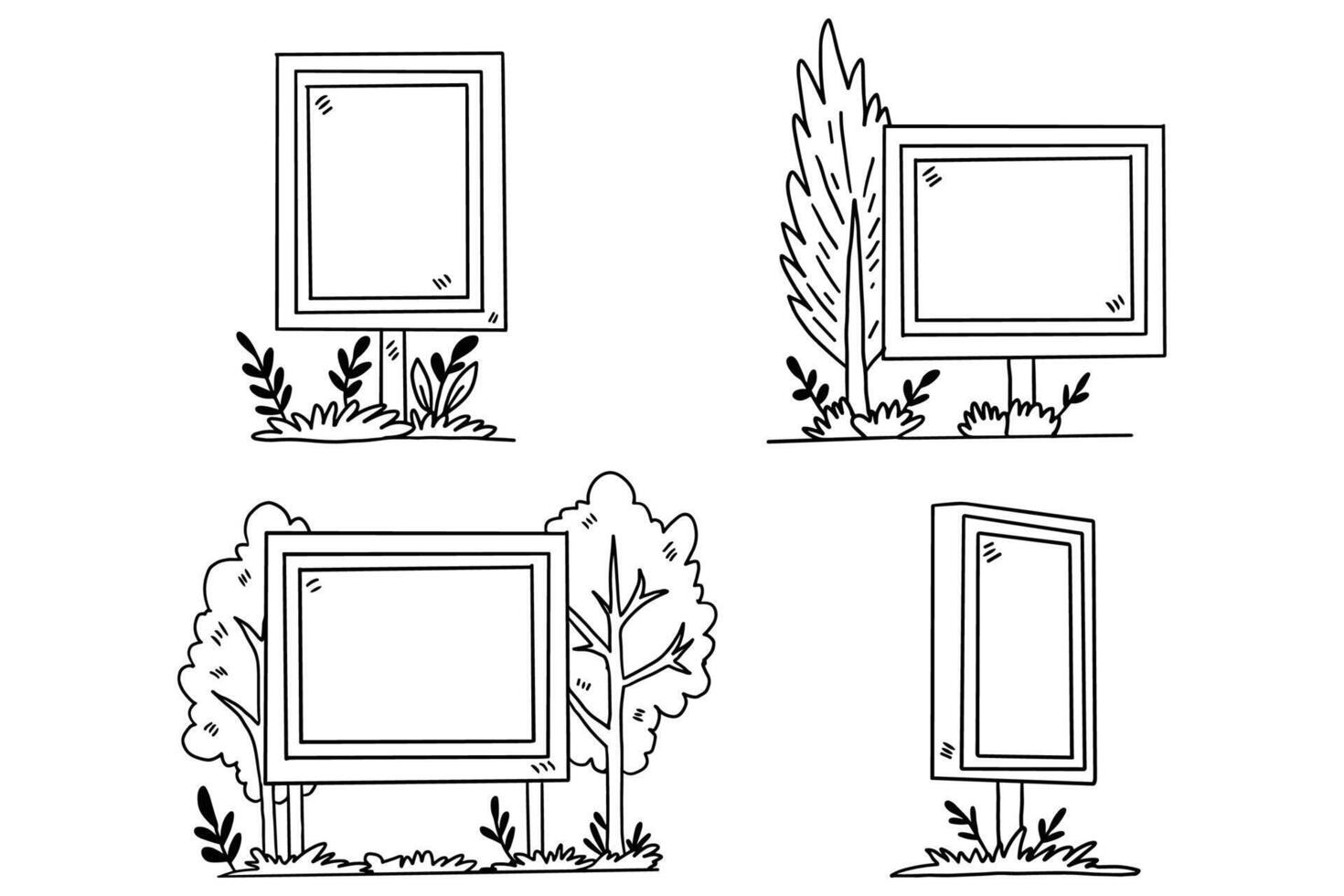Four signs with trees and grass in the background vector