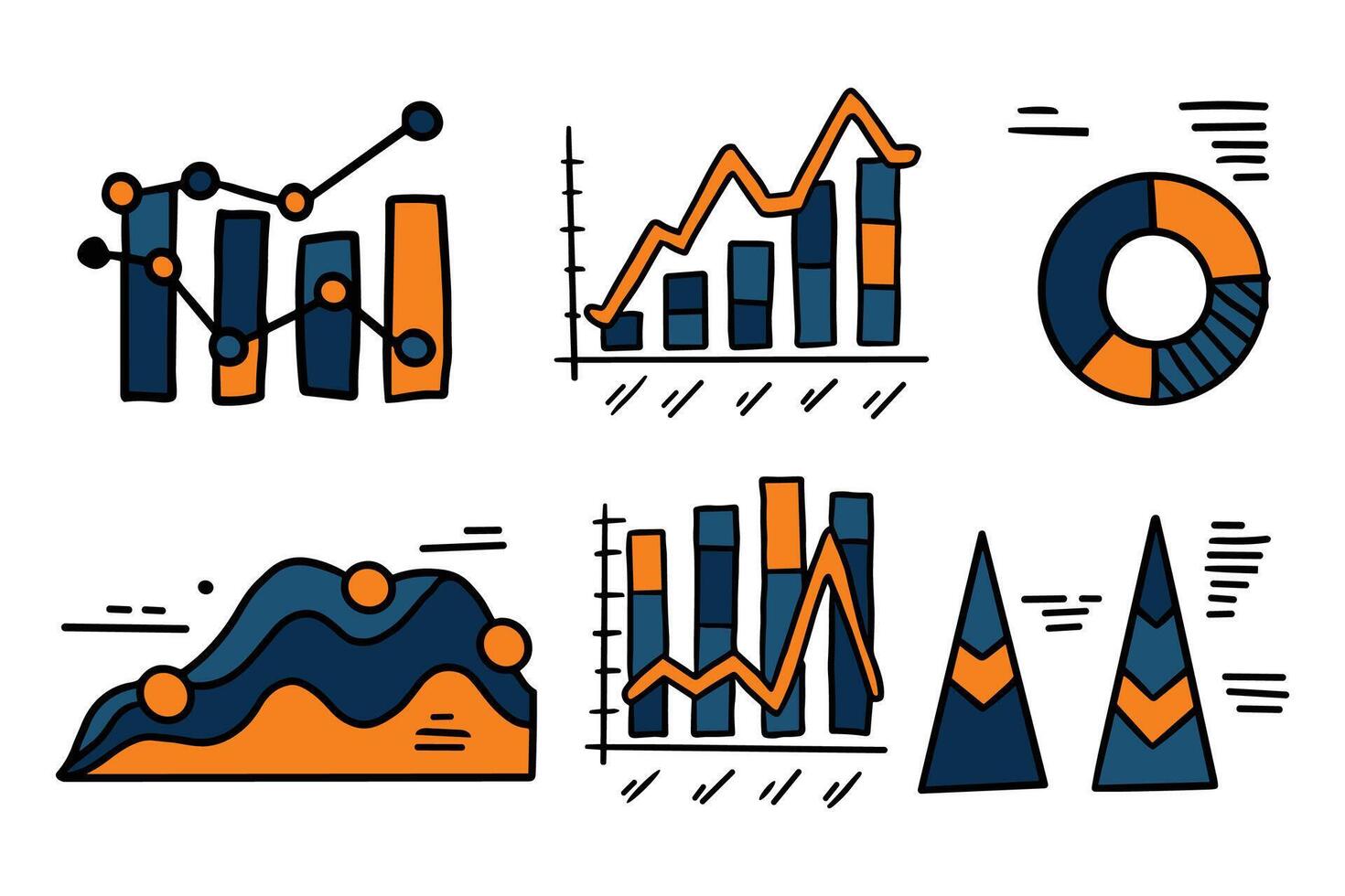 A set of graphs with different shapes and sizes vector