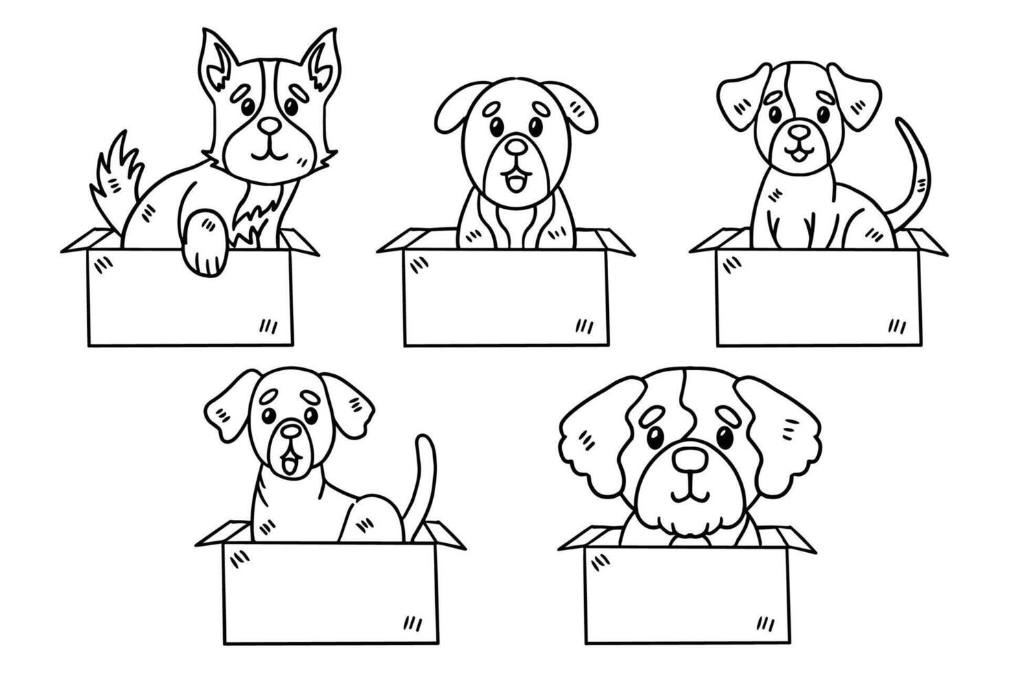 A set of six dogs are sitting in boxes with a blank sign in the middle vector