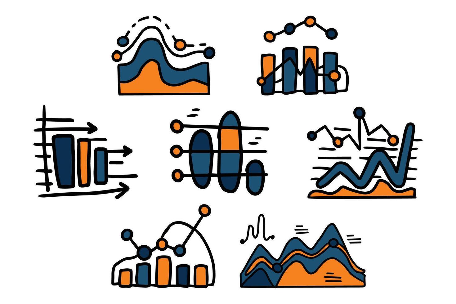 A set of graphs with different shapes and sizes vector