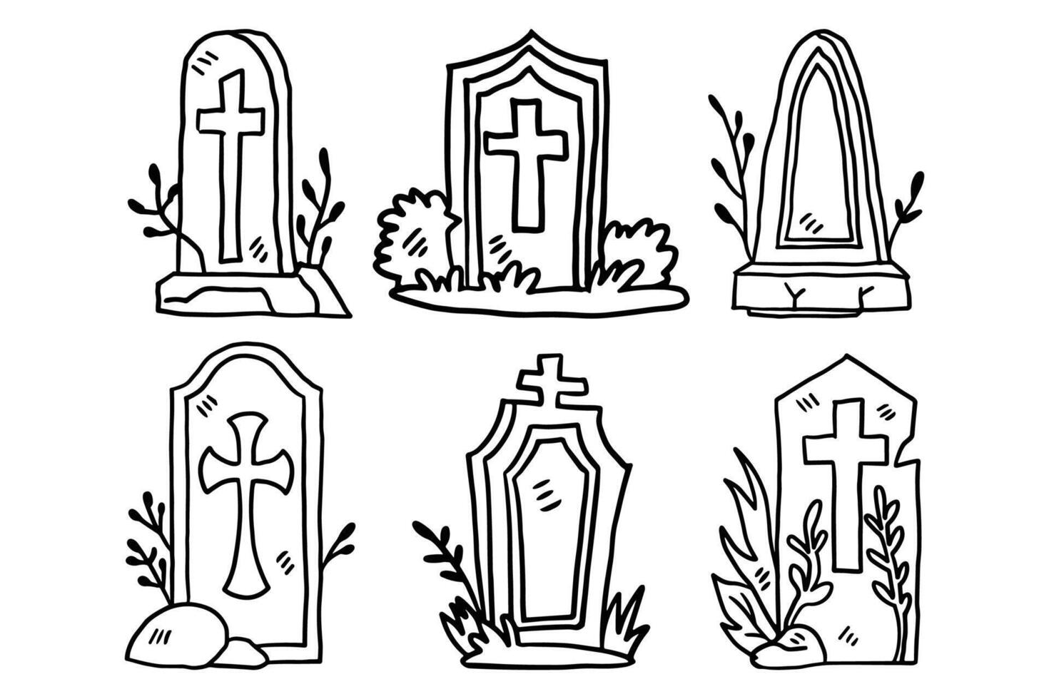 A set of six gravestones with crosses on them vector