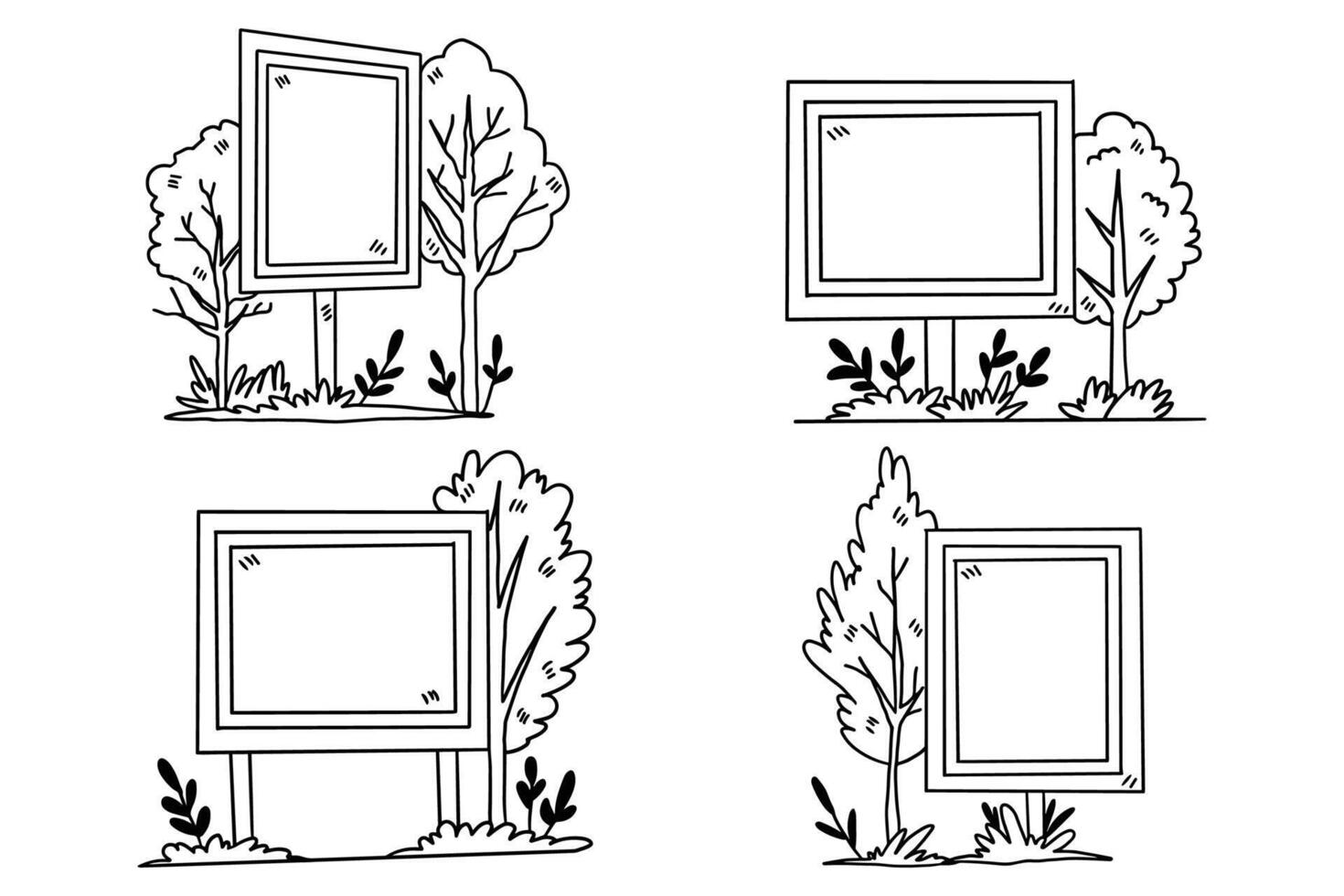 Four signs with trees and grass in the background vector