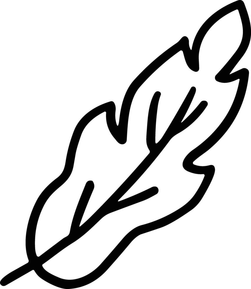 A feather is drawn in black and white vector