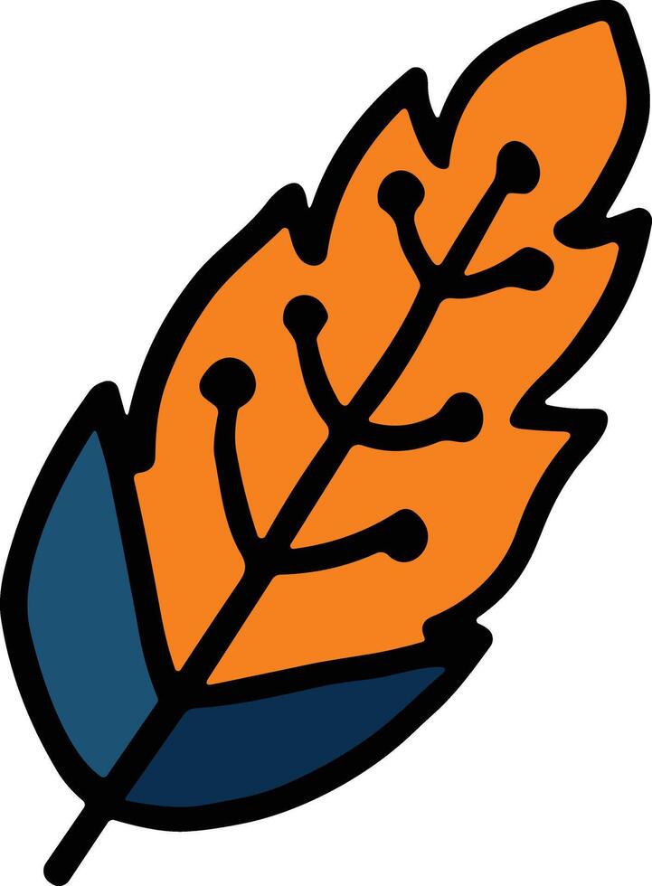 A feather is drawn in black and white vector