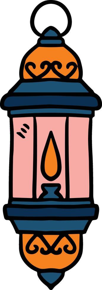 A black and white drawing of a lantern with a lit candle inside vector