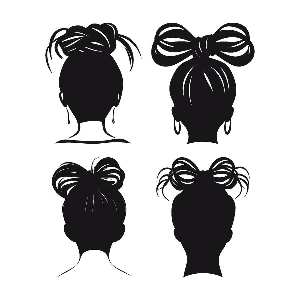Set of Messy Bun Black Color Illustration vector