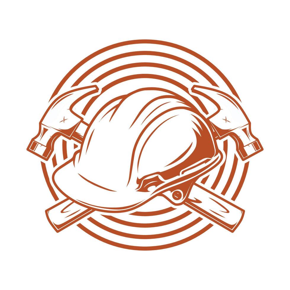 Worker emblem with helmet and hammer drawing vector