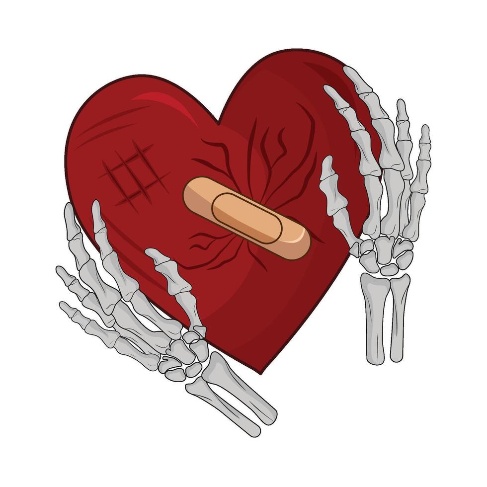 illustration of broken heart with bandage vector