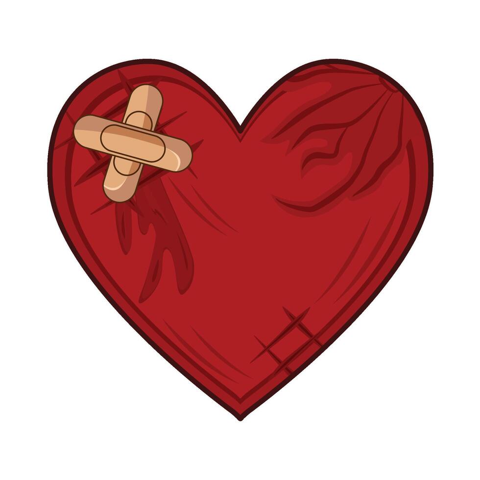 illustration of broken heart with bandage vector