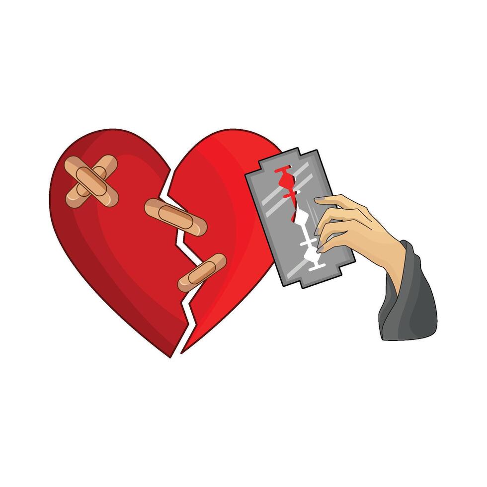 illustration of broken heart with bandage vector