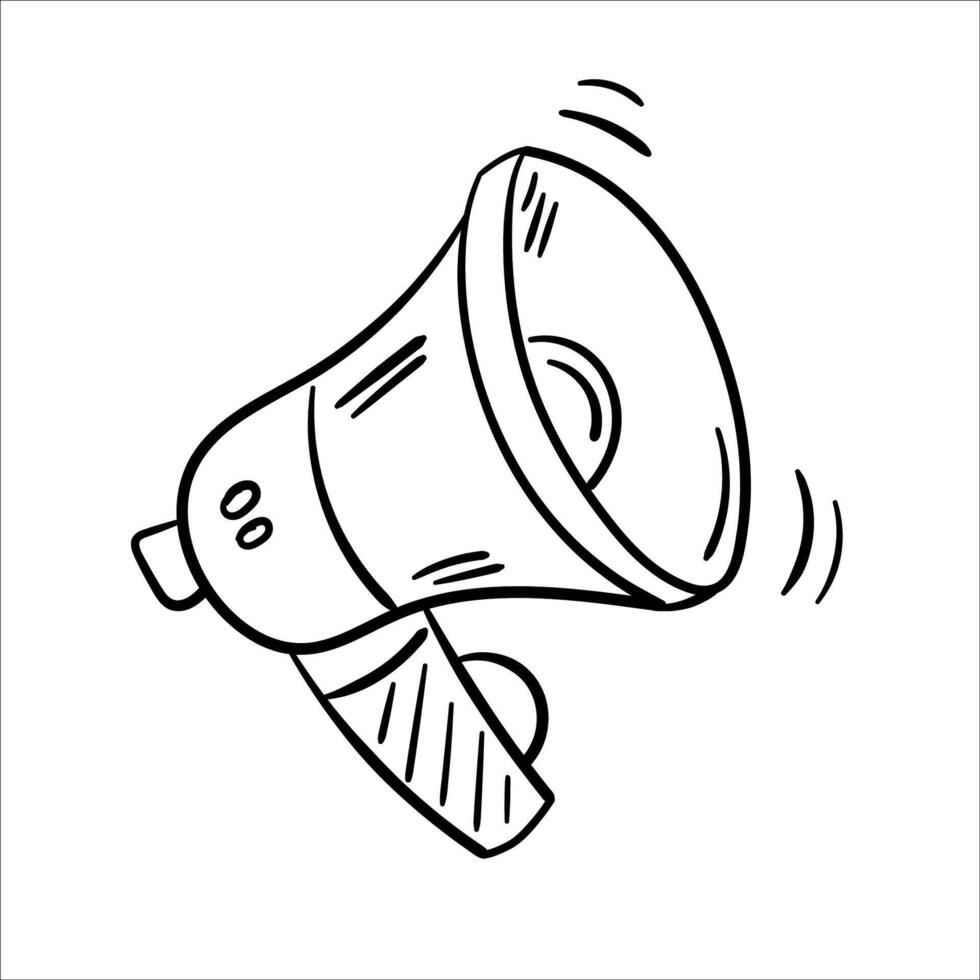 Hand drawn doodle megaphone illustration, simple black and white outline, perfect for business presentations, advertising materials, and educational resources vector