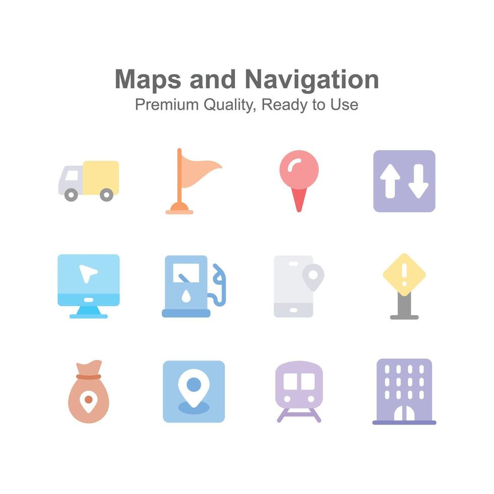 Unique style maps and navigation icons set editable design vector