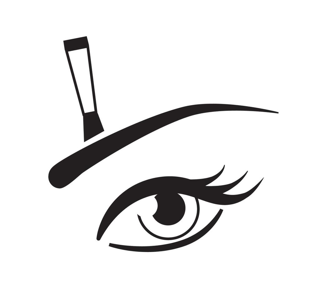 Eye icon with eyebrow brush. Brow makeup applying scheme vector