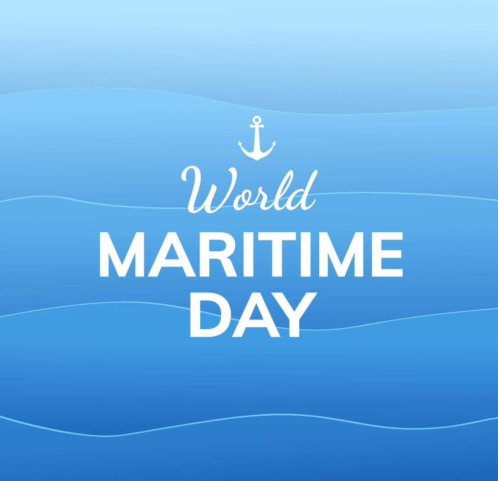 World Maritime Day banner design with blue ocean waves, text and anchor symbol vector