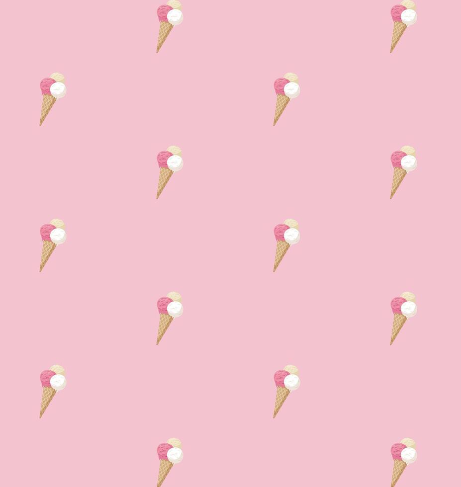 Ice Cream cone pink pattern for textile or wrapping paper. Sweet cold summer snack drawing vector
