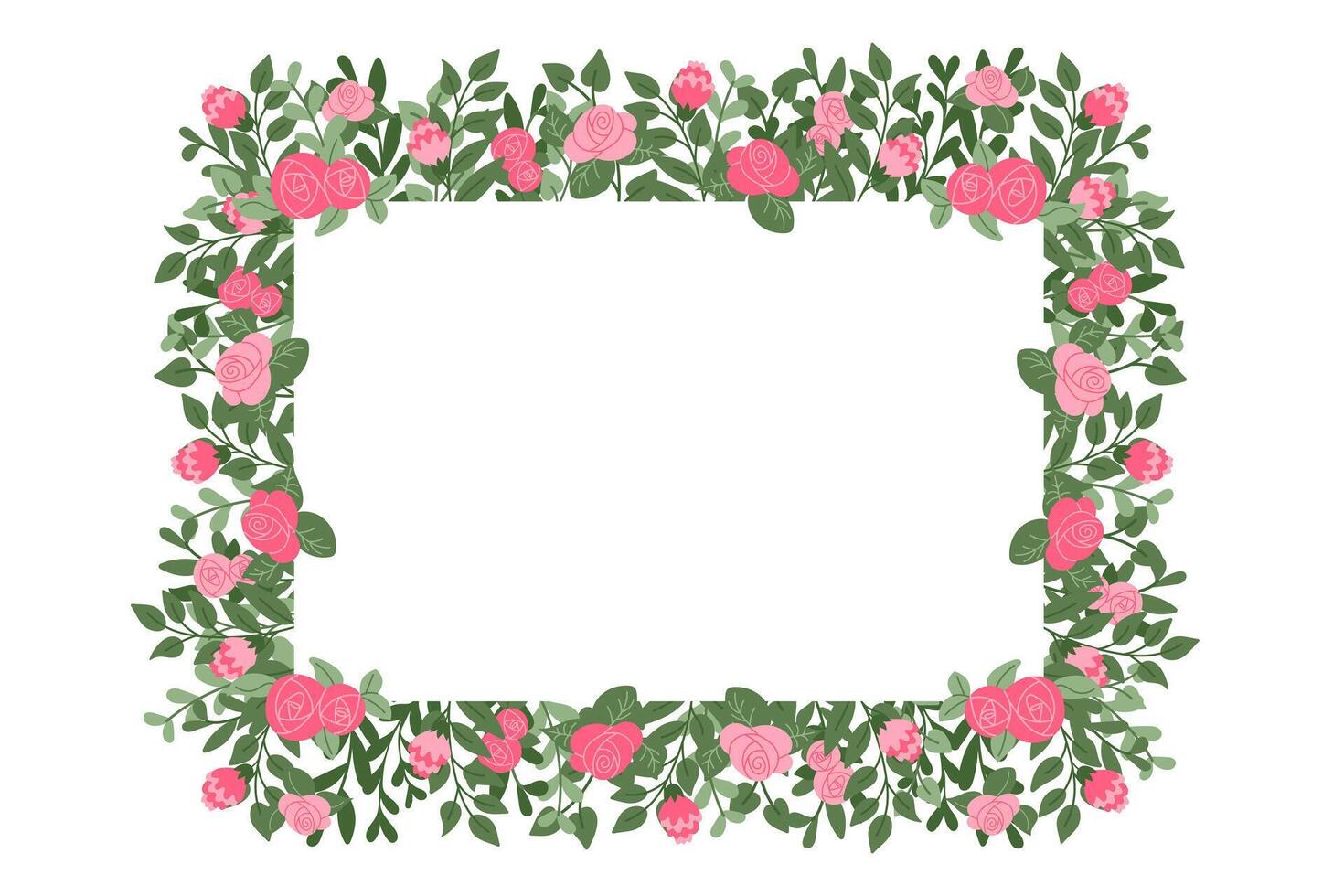 Romantic floral banner template or greeting card with copy space Summer flat stylized flowers isolated on white background. Trendy print design for interior decor vector