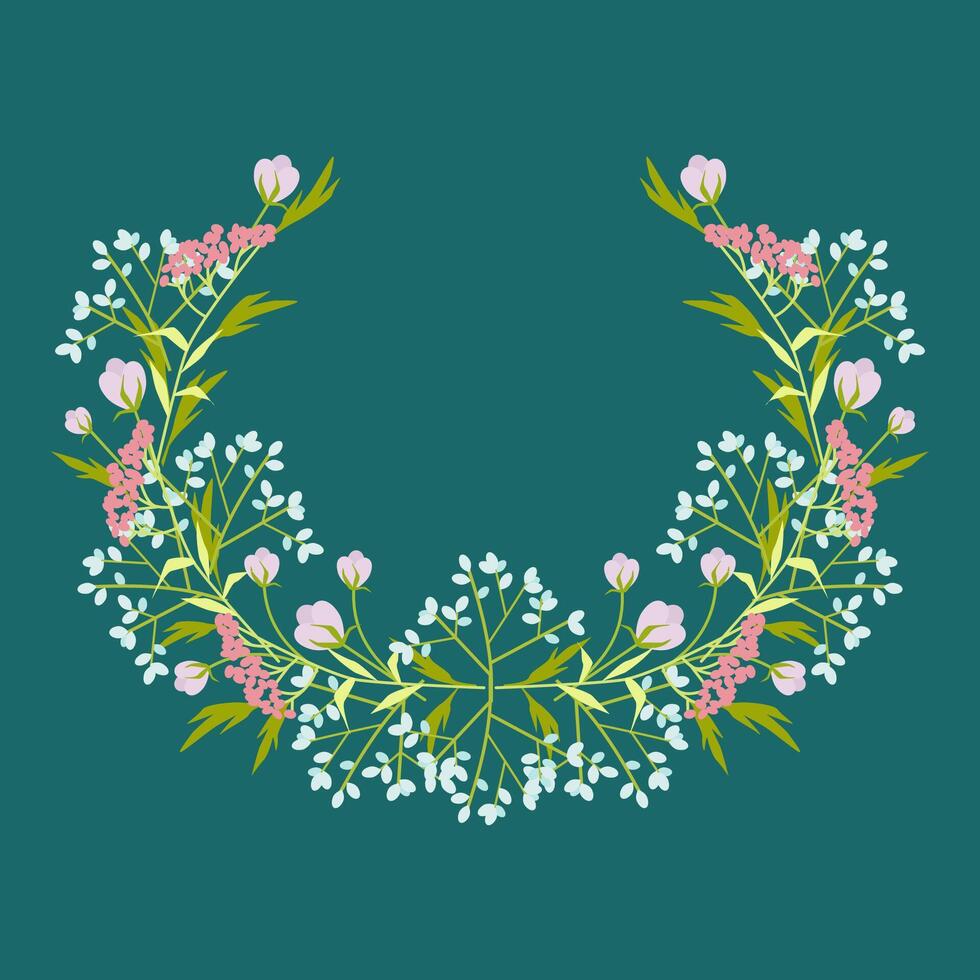 Retro wreath of small flowers half open vector
