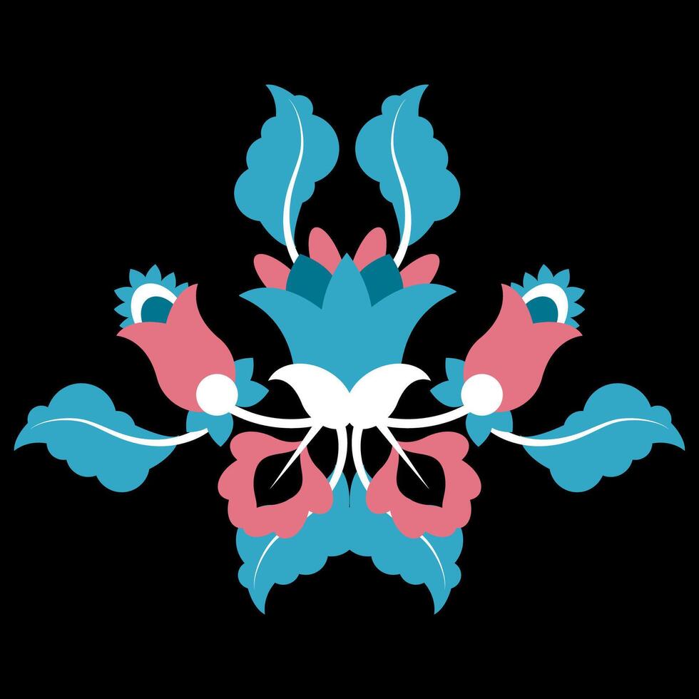 Ethnic Mexican flower embroidery on black background vector