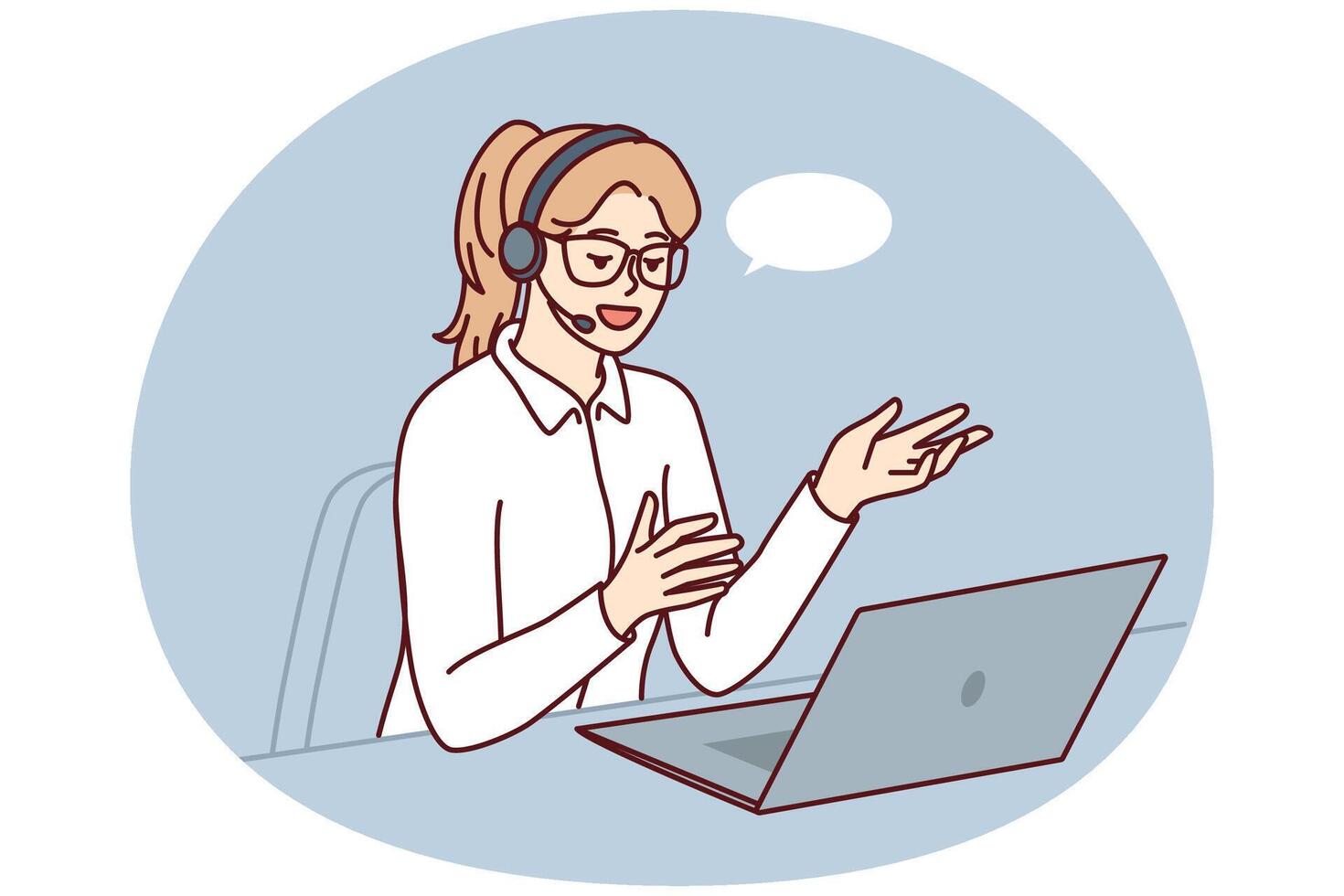 Professional female technical support agent use laptop and headset to consult users vector