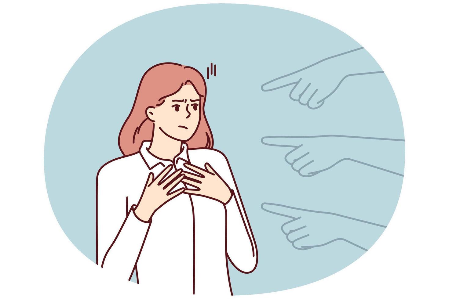 Hands pointing at puzzled girl for concept blame and condemnation person who made mistake vector