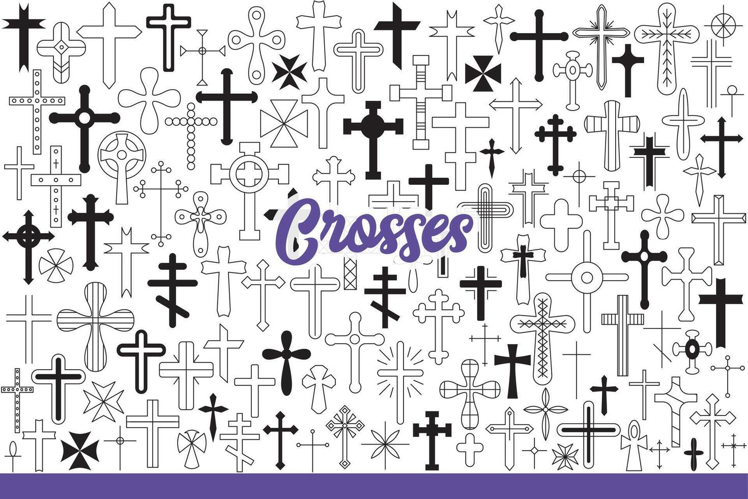 Religious crosses and crucifix symbolizing christianity and catholicism. Hand drawn doodle vector