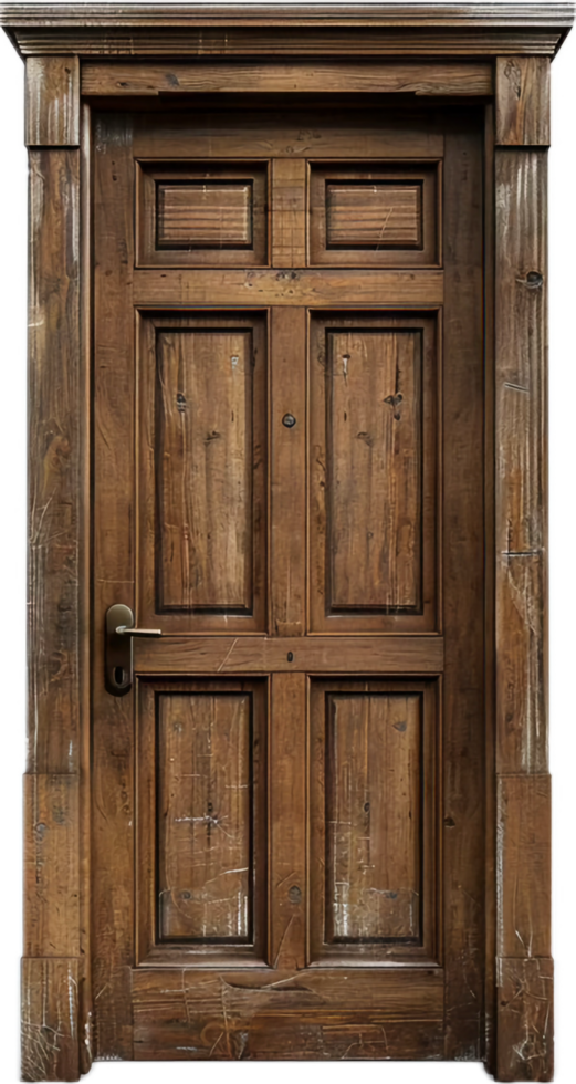 Rustic Wooden Door with Metal Ring Handle. png