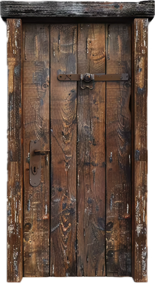 Rustic Wooden Door with Metal Ring Handle. png