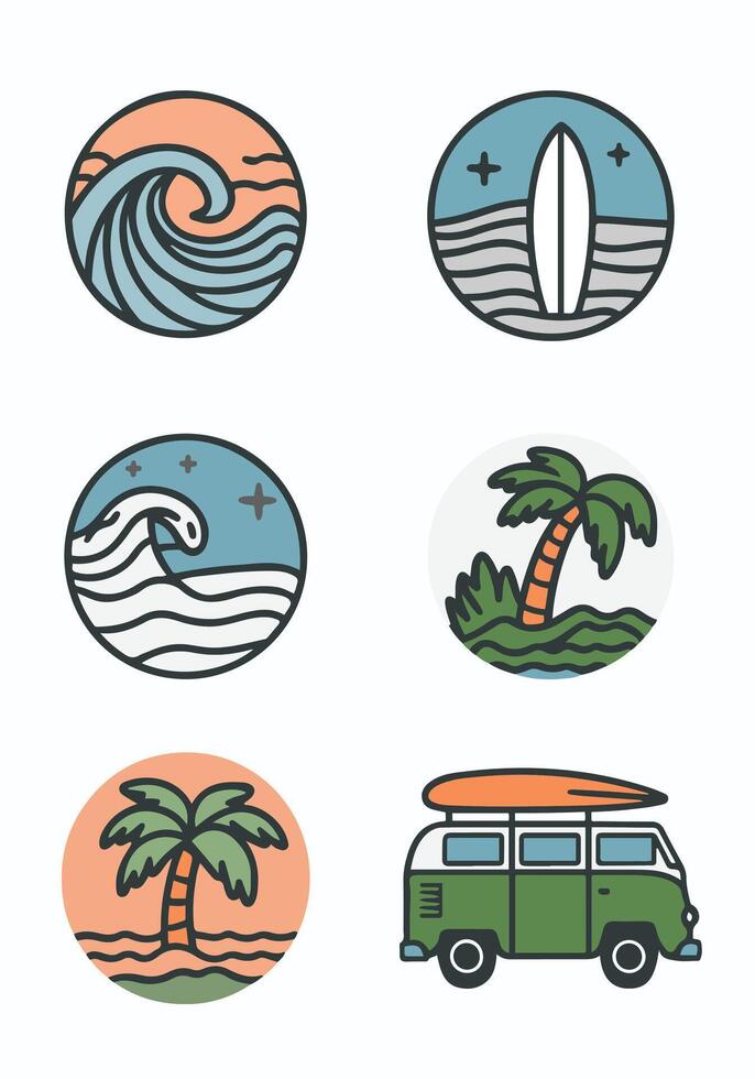 Surfing Icons set, Set of vintage surfing design elements vector