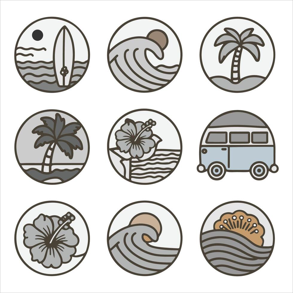 Surfing Icons set, Set of vintage surfing design elements vector