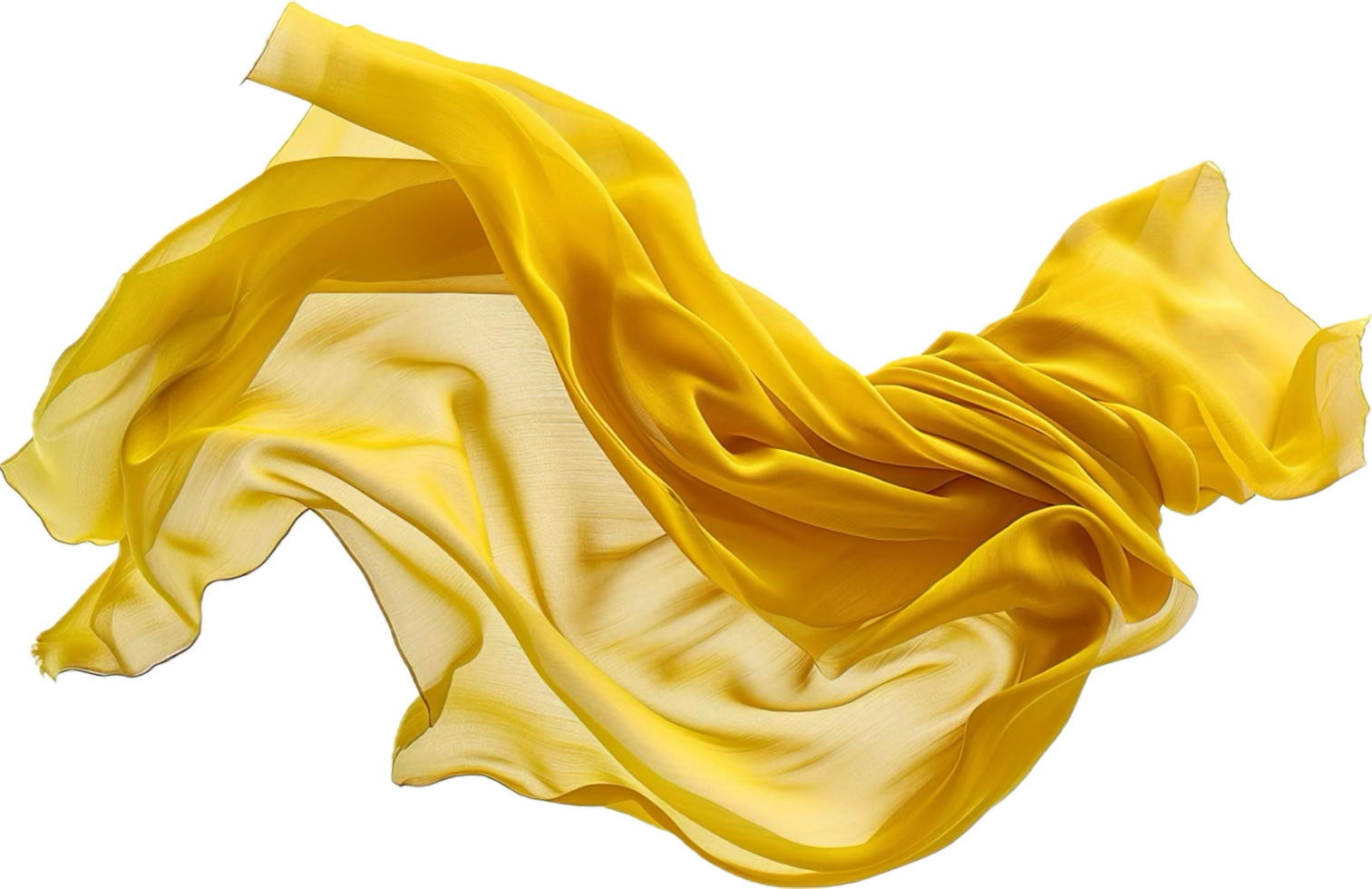 Flowing Yellow Silk Fabric in Motion. png