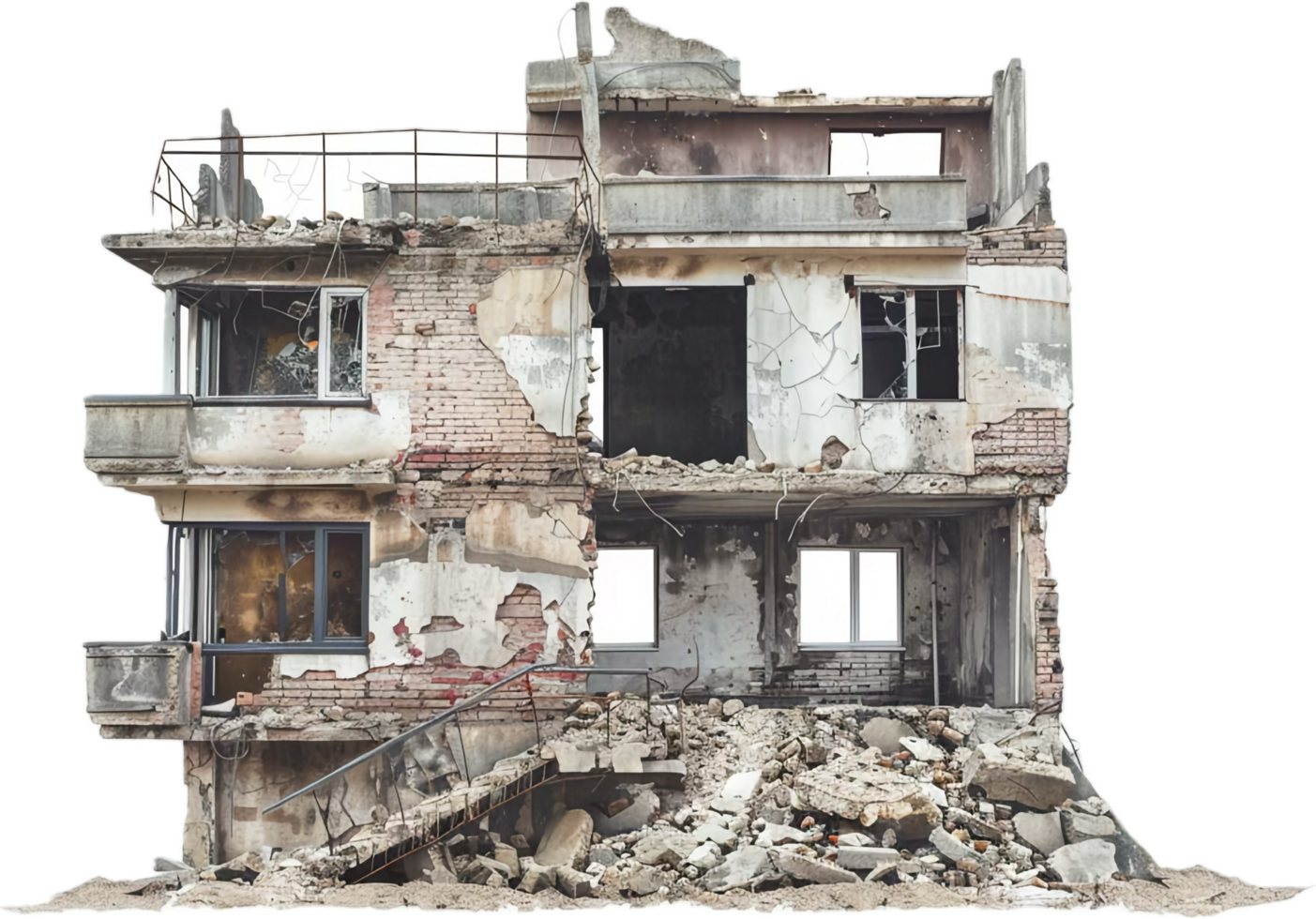 Abandoned Crumbling Building Exterior. png