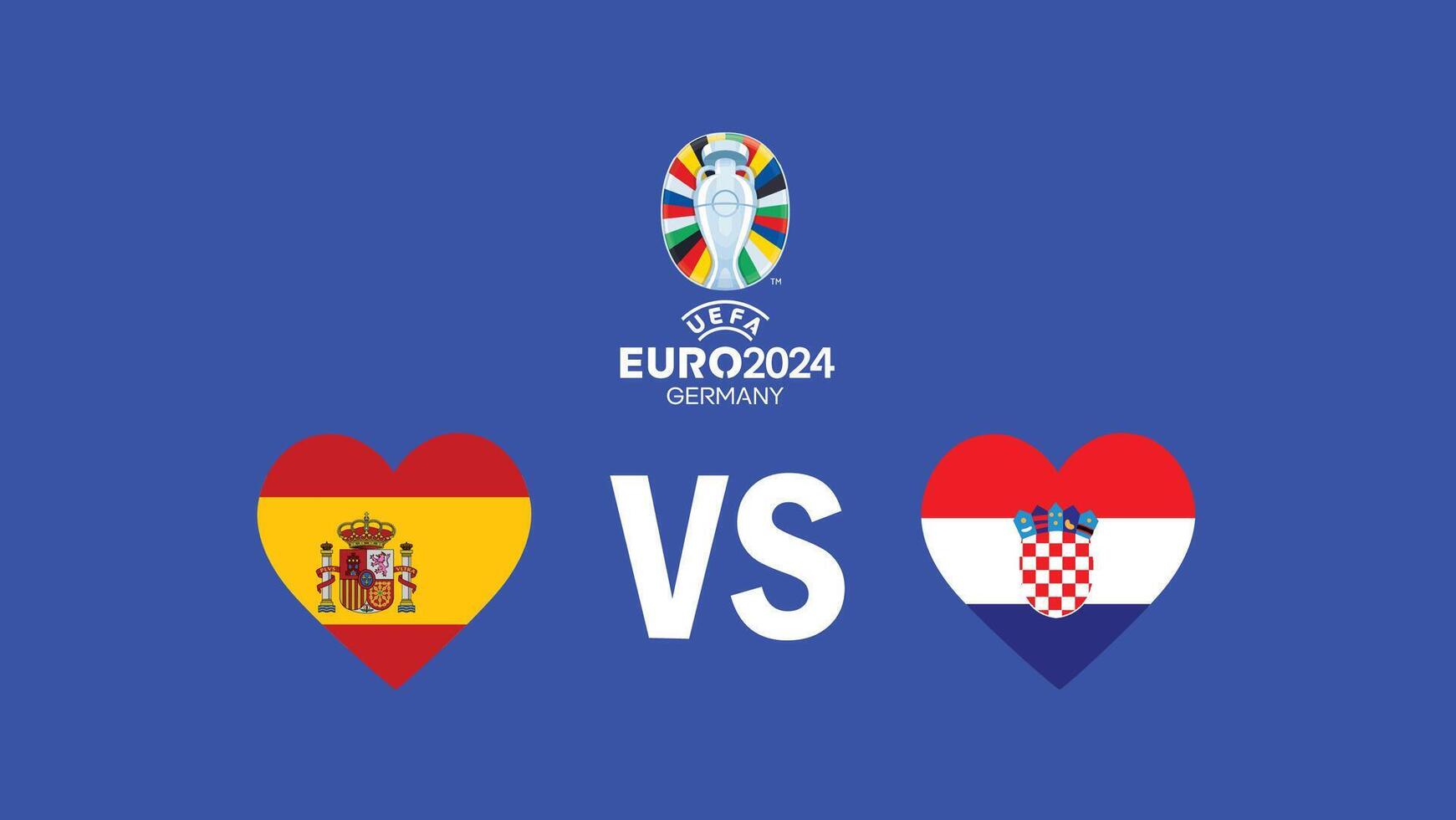 Spain And Croatia Match Emblem Heart Euro 2024 Teams Design With Official Symbol Logo Abstract Countries European Football Illustration vector