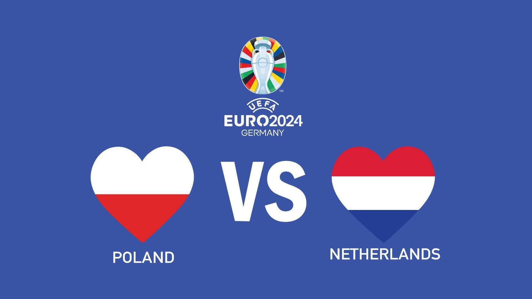 Poland And Netherlands Match Heart Emblem Euro 2024 Design Teams With Official Symbol Logo Abstract Countries European Football Illustration vector