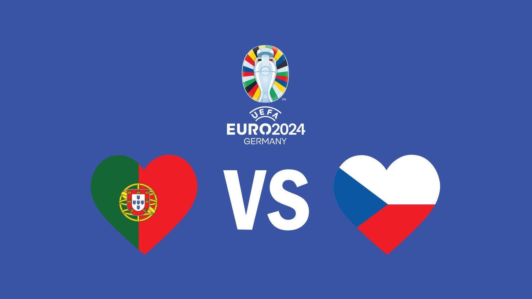Portugal And Czechia Match Flag Heart Euro 2024 Teams Design With Official Symbol Logo Abstract Countries European Football Illustration vector