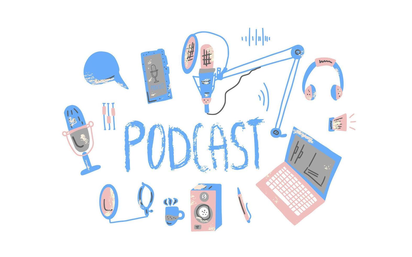 Podcast lettering with decoration. design. vector