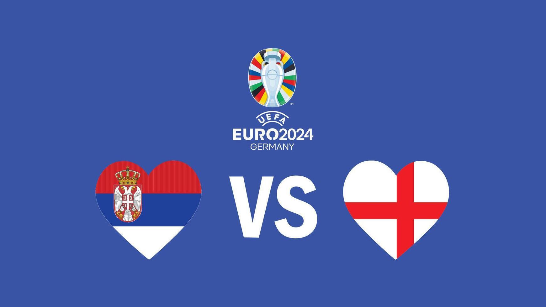 Serbia And England Match Emblem Heart Euro 2024 Teams Design With Official Symbol Logo Abstract Countries European Football Illustration vector