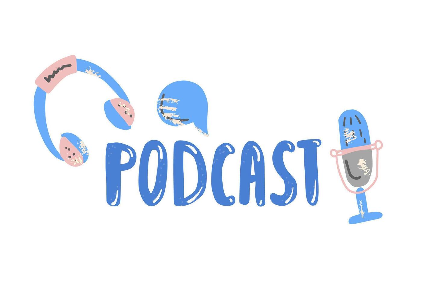 Podcast lettering with decoration. design. vector