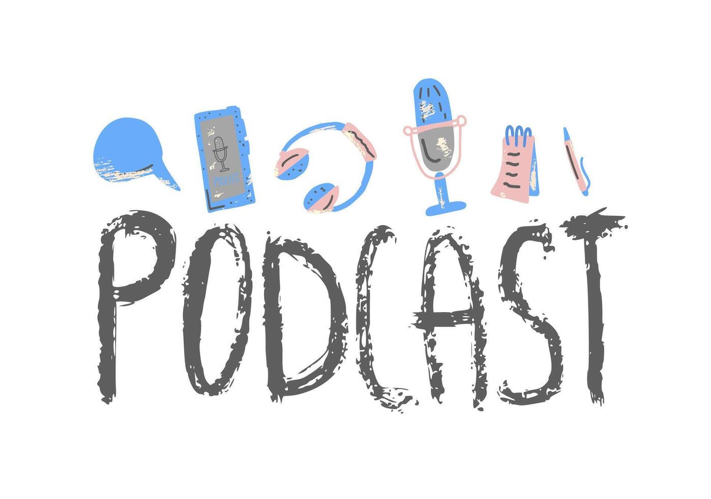 Podcast lettering with decoration. design. vector