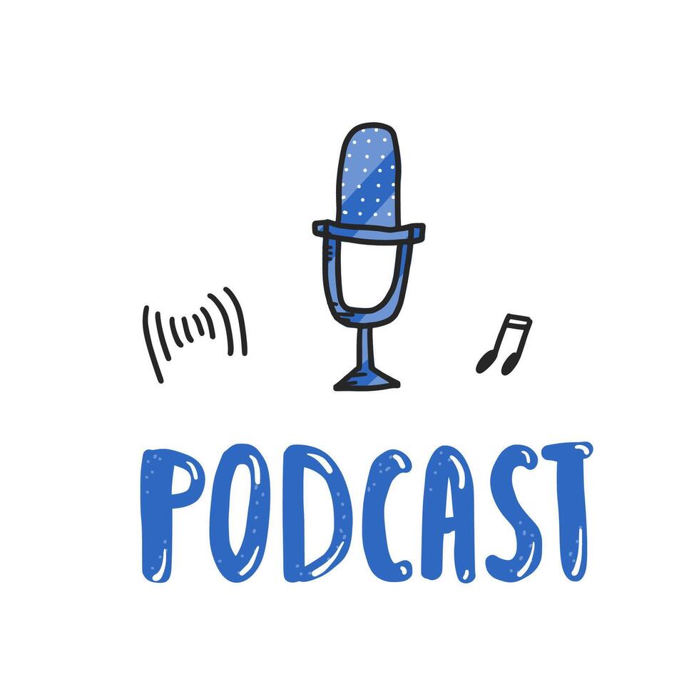 Podcast lettering with decoration. design. vector