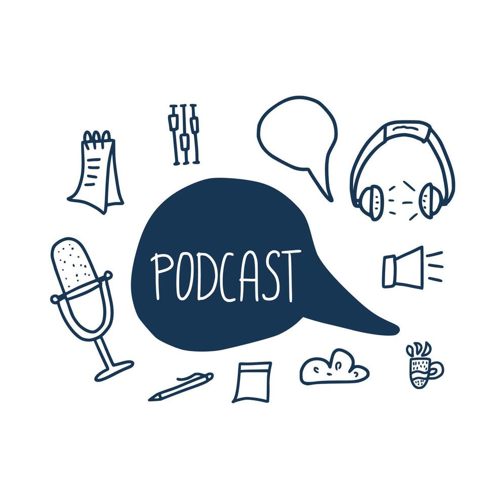 Podcast lettering with decoration. design. vector