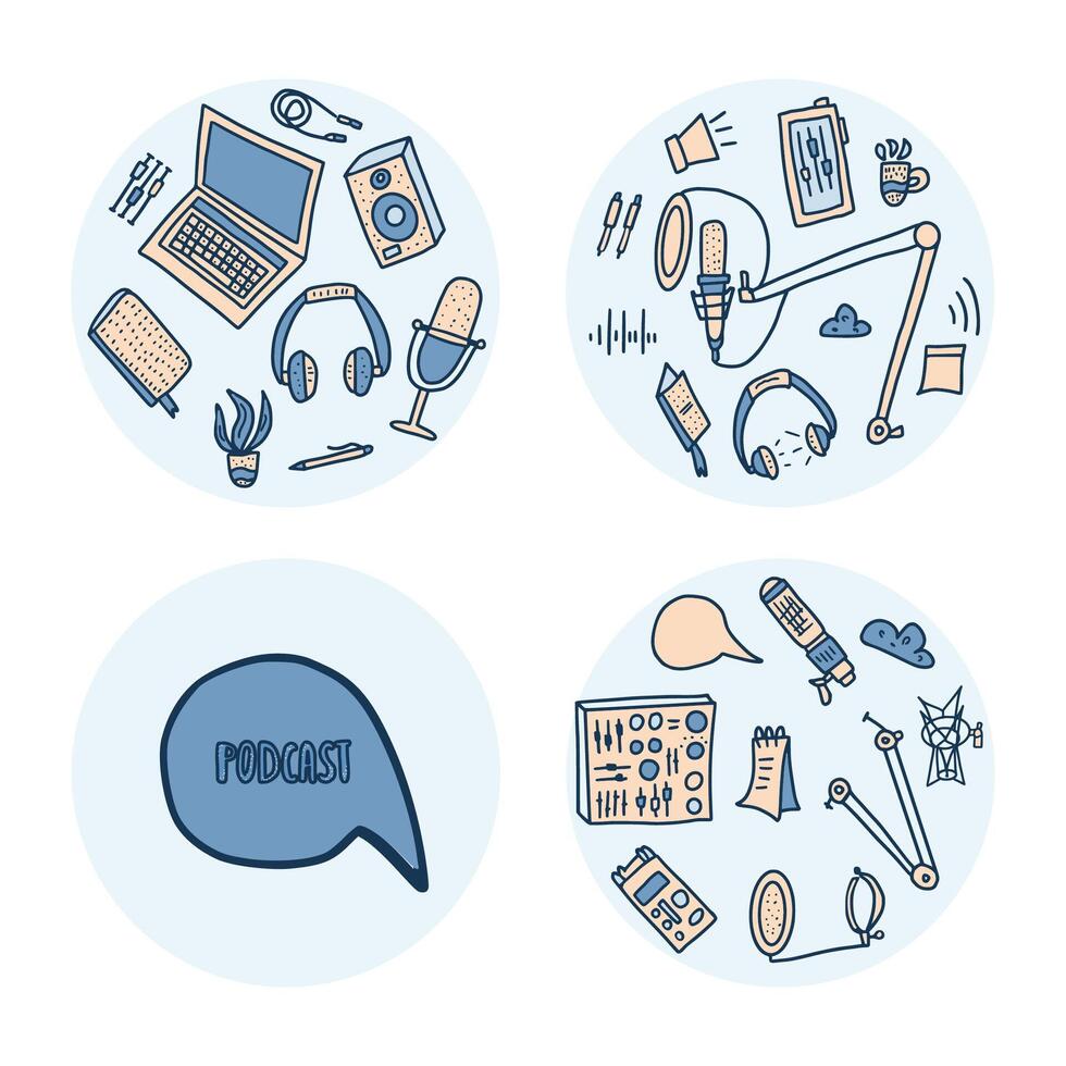 Podcast lettering with decoration. design. vector