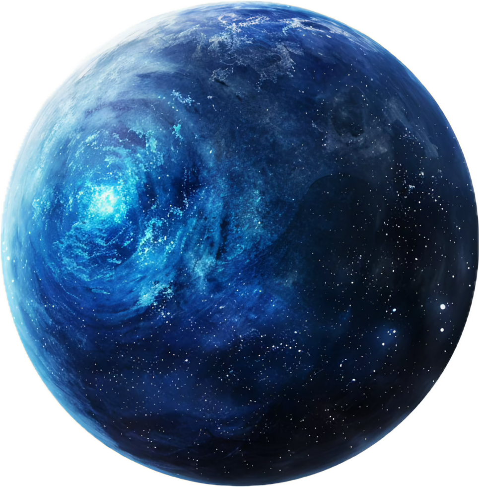 Vibrant Blue Planet with Cratered Surface. png