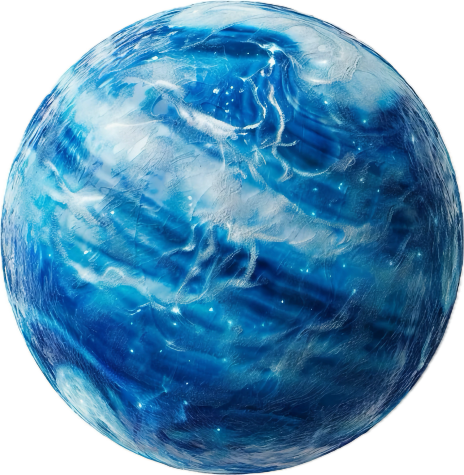 Vibrant Blue Planet with Cratered Surface. png