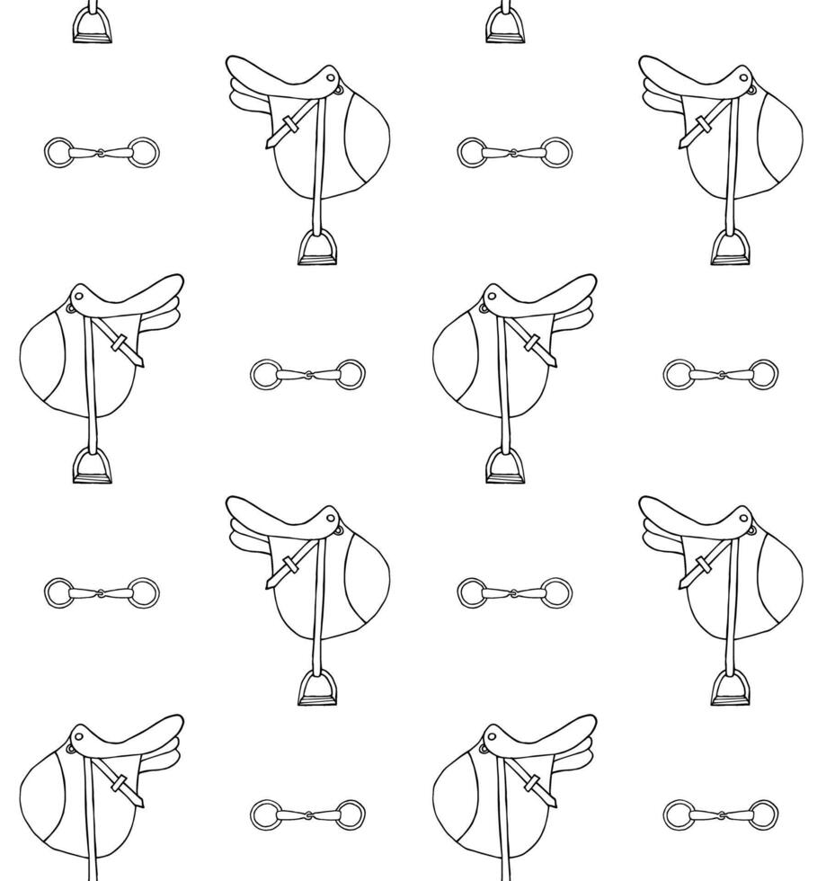 Seamless pattern of horse saddle and bit vector